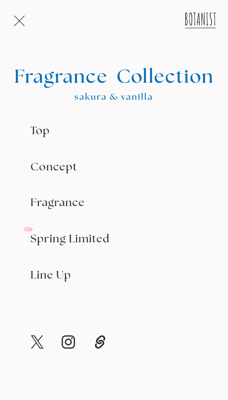 BOTANIST | フレグランスコレクション サクラとバニラの香り スマホ版 メニュー