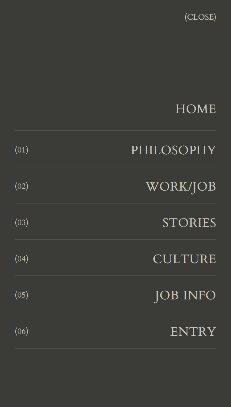 Coalition Group Recruit Site スマホ版 メニュー