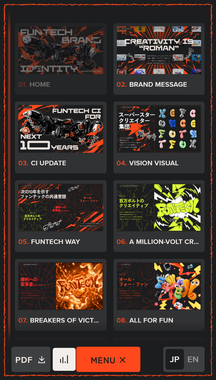 FUNTECH BRAND IDENTITY スマホ版 メニュー