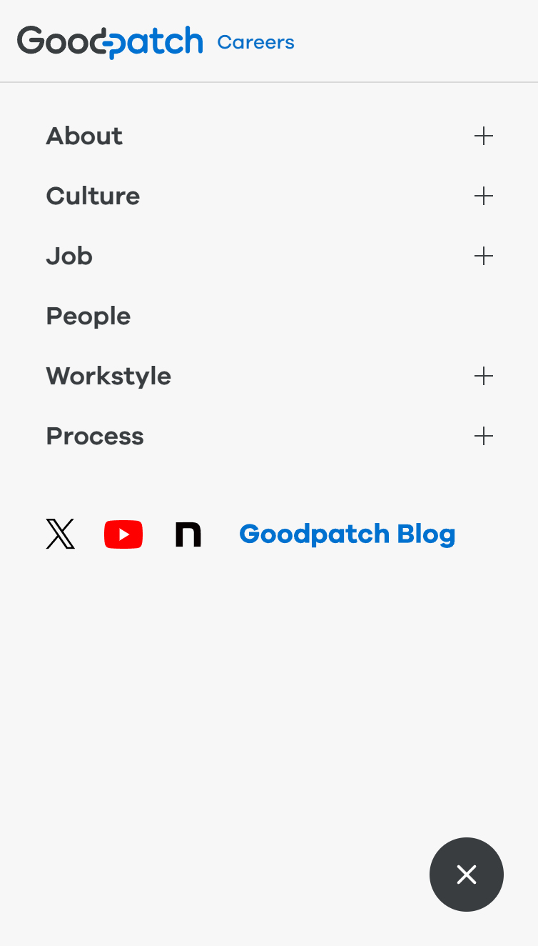 Goodpatch 採用サイト スマホ版 メニュー