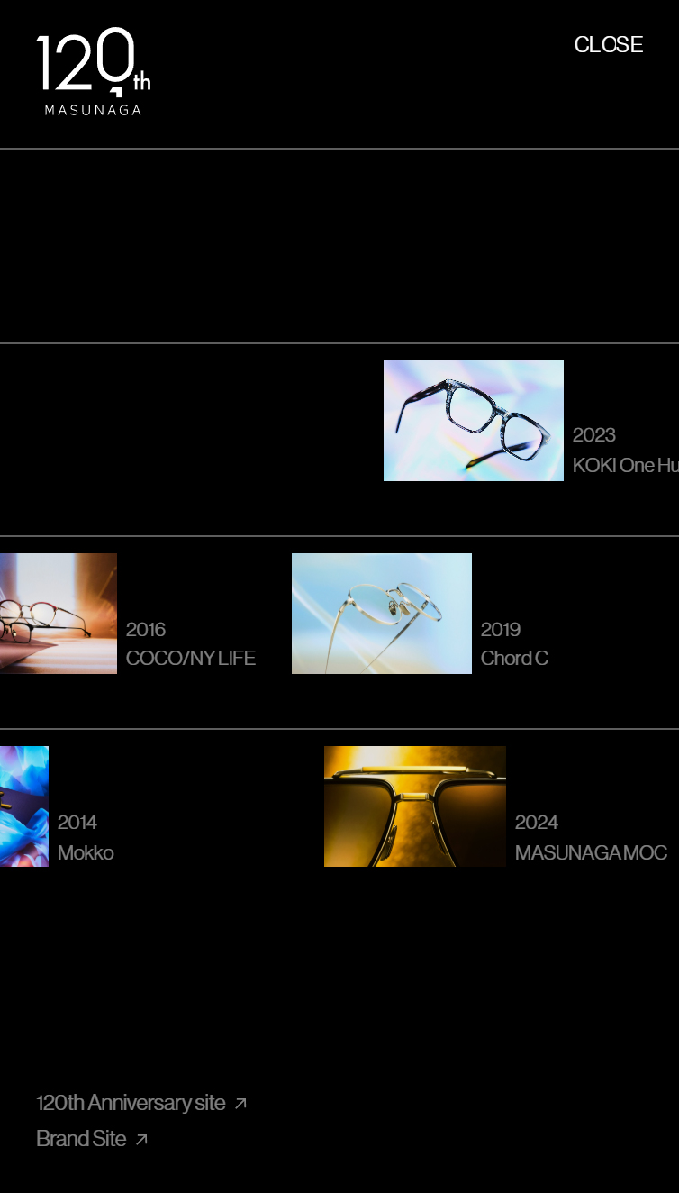 The Vision of 120 Years | MASUNAGA 120th | MASUNAGA since 1905 スマホ版 メニュー