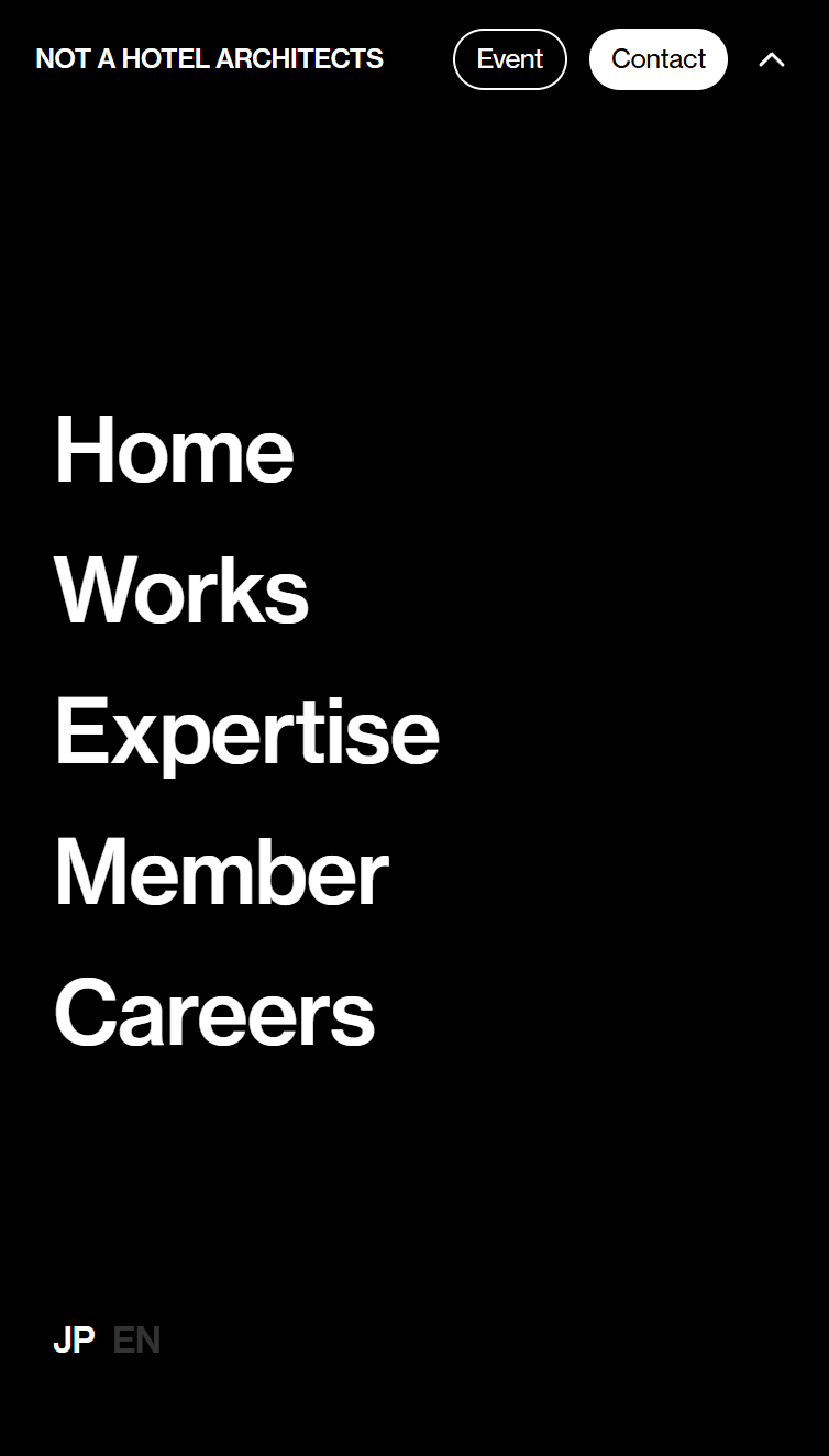 NOT A HOTEL ARCHITECTS スマホ版 メニュー