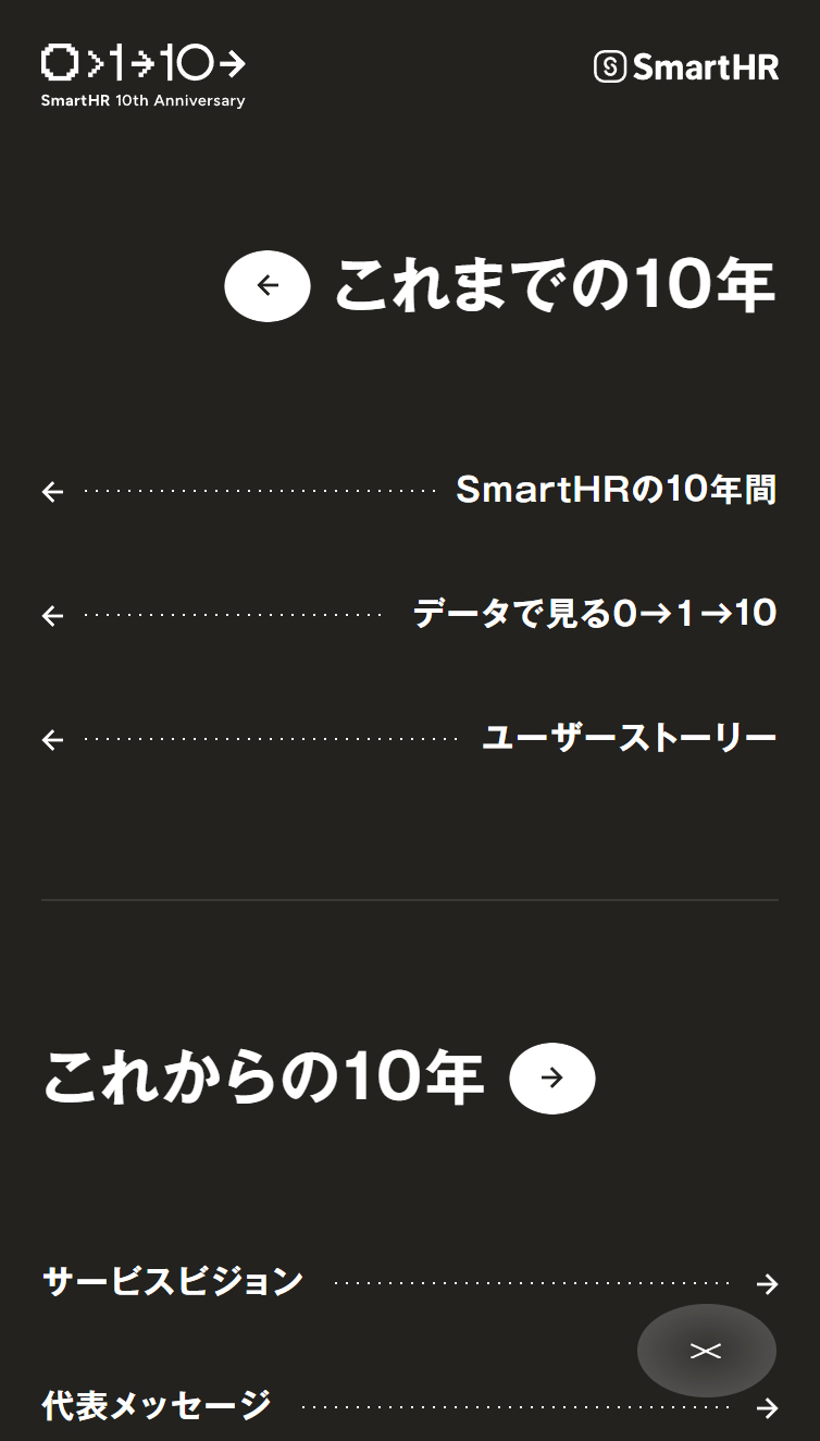 SmartHR 10th Anniversary | 人が、社会が、本当に欲しいもの スマホ版 メニュー