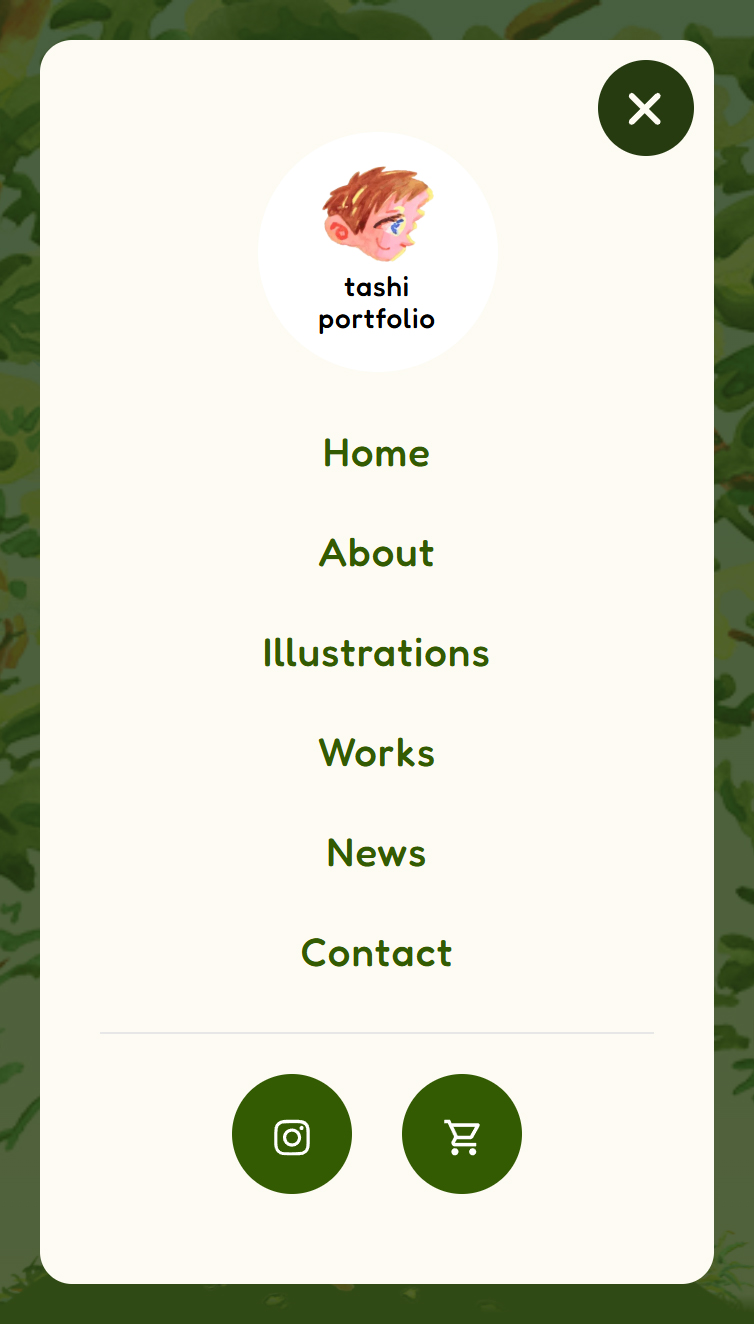 tashi Illustration＆Design Portfolio スマホ版 メニュー