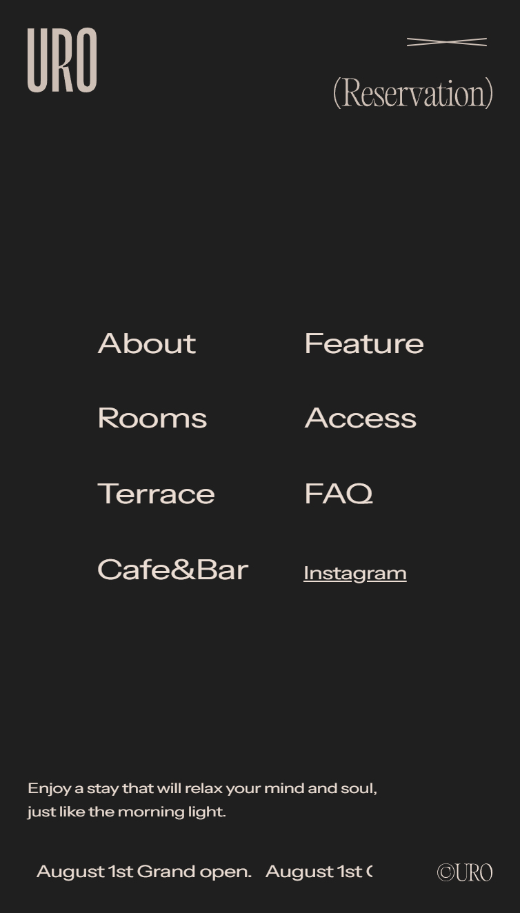 Hotel URO | Nagasaki スマホ版 メニュー